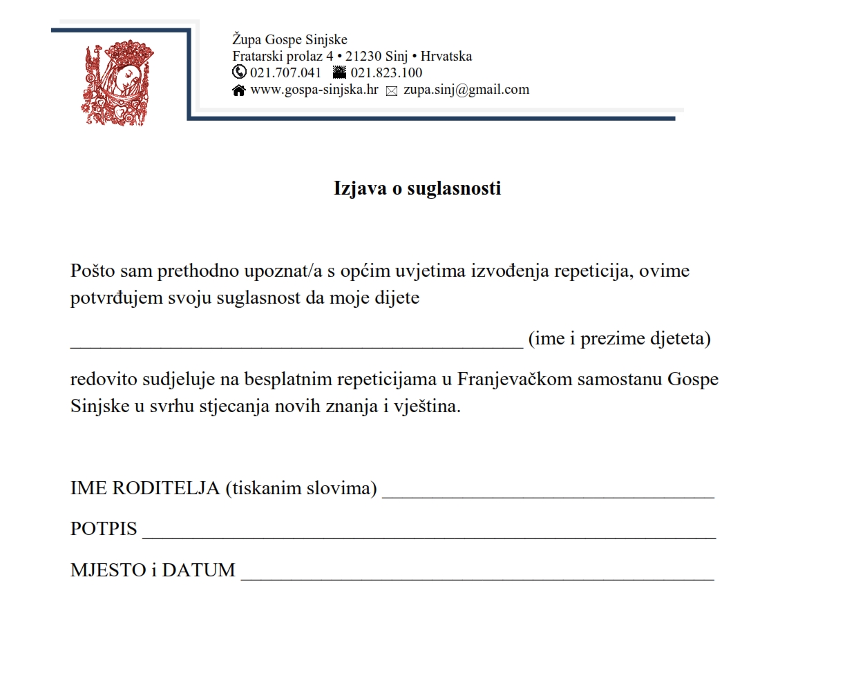 izjava roditelja repeticije