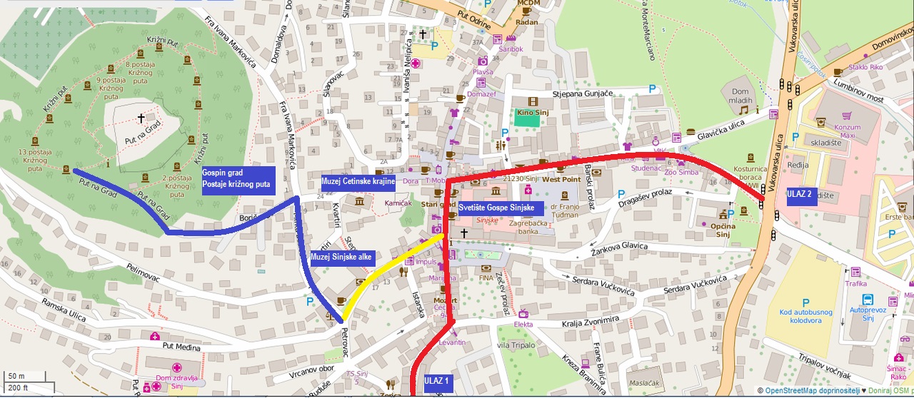 mapa sinj pravci